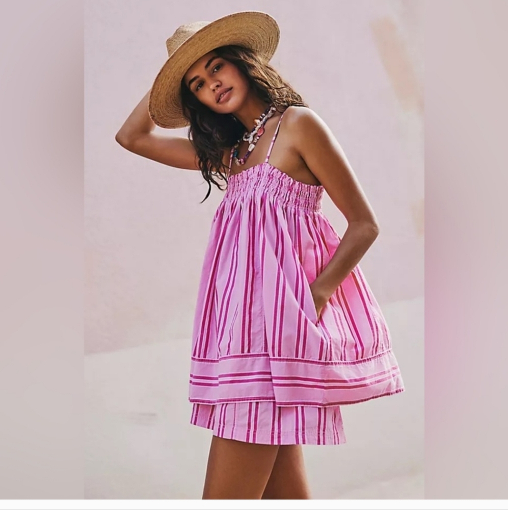 NWT Free People Pink Striped Tank Top Pajama Party Tunic SIZE L - Picture 2 of 8